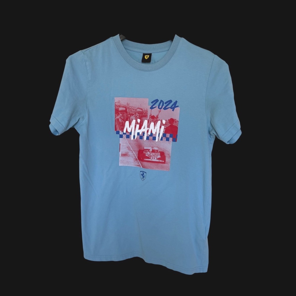 Puma Scuderia Ferrari Miami 2024 Grand Prix T-Shirt Blue Mens XS Distressed